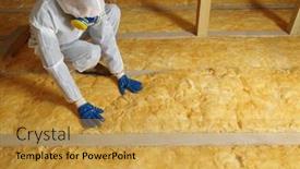  Presentation with glass construction - Cool new PPT theme with house-attic-insulation-construction-worker backdrop and a yellow colored foreground