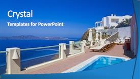  Presentation with crisis in greece - Audience pleasing PPT theme consisting of house beach - santorini view - greece firostefani backdrop and a cobalt blue colored foreground