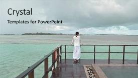  Presentation with bad weather - Presentation theme consisting of house beach - young woman relax on cloudy background and a lemonade colored foreground