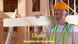  Presentation with senior worker - Beautiful slide deck featuring house blueprints - senior minority construction worker backdrop and a tawny brown colored foreground