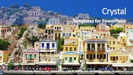  Presentation with amazing - Colorful PPT theme enhanced with house boat - amazing greece - pictorial island backdrop and a teal colored foreground