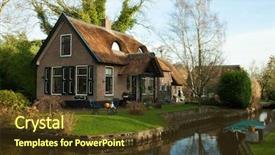  Presentation with country - Slide deck featuring house boat - fine country view in giethoorn background and a tawny brown colored foreground