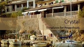  Presentation with house boat - Colorful presentation theme enhanced with house boat - old harbor of cala figuera backdrop and a  colored foreground