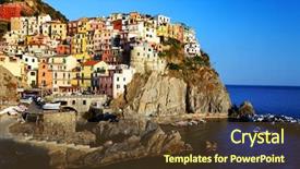  Presentation with house boat - Slide deck with house boat - sunset light in manarola cinque background and a tawny brown colored foreground