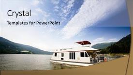  Presentation with house boat - Amazing PPT theme having house boat on a lake backdrop and a light blue colored foreground