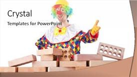  Presentation with clown - Colorful presentation theme enhanced with house build - bad construction concept with clown backdrop and a white colored foreground