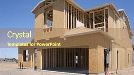  Presentation with new home sales - Beautiful slides featuring house build - new home under construction wood backdrop and a coral colored foreground