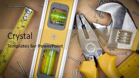  Presentation with tools - Amazing PPT theme having house build - set of manual tools backdrop and a yellow colored foreground