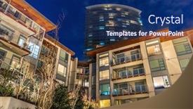  Presentation with house building - Beautiful presentation theme featuring house-building-and-city-construction backdrop and a navy blue colored foreground