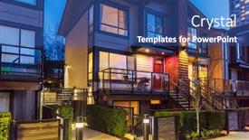  Presentation with house building - Presentation design consisting of house-building-and-city-construction background and a ocean colored foreground