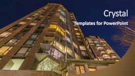  Presentation with house building - Audience pleasing PPT theme consisting of house building and city construction concept evening outdoor urban view of modern real estate homes backdrop and a navy blue colored foreground