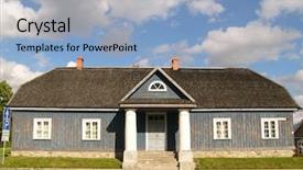  Presentation with school house gate - PPT theme consisting of house by trakai in lithuania background and a  colored foreground