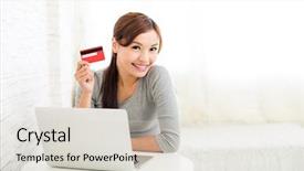  Presentation with online shopping - Amazing theme having house cards - woman using laptop computer backdrop and a lemonade colored foreground