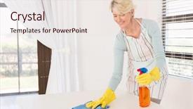  Presentation with home - Beautiful PPT layouts featuring house cleaning - pretty senior housewife wiping table backdrop and a lemonade colored foreground