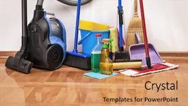  Presentation with room cleaning - Audience pleasing presentation theme consisting of house cleaning -cleaning accessories backdrop and a coral colored foreground