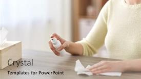  Presentation with tissue paper - Slide deck consisting of house-cleaning-hygiene-and-disinfection background and a mint green colored foreground