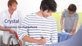  Presentation with kids doing science - PPT theme enhanced with house cleaning mop - flatmates doing chores background and a  colored foreground