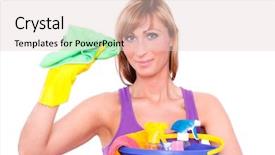  Presentation with cleaning service - Beautiful PPT theme featuring house cleaning mop - isolated room clean service female backdrop and a lemonade colored foreground
