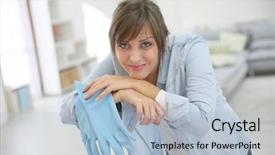  Presentation with mopping - Amazing presentation theme having house cleaning mop - young housekeeper standing with mopping backdrop and a light blue colored foreground