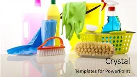  Presentation with cleaning services - PPT theme with house cleaning product background and a coral colored foreground