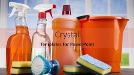  Presentation with tool belt tools - Slide set having house cleaning with various cleaning tools background and a red colored foreground