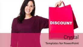  Presentation with bag - Theme featuring house clearance - woman hold with shopping bag background and a  colored foreground