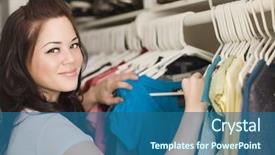  Presentation with closet - PPT theme having house clearance - woman looking at clothes background and a ocean colored foreground