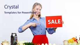  Presentation with free cooking - Colorful presentation theme enhanced with house clearance - young happy woman cooking fresh backdrop and a  colored foreground