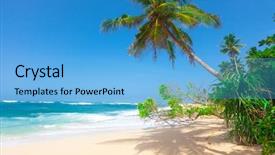  Presentation with palm beach - PPT theme having house clouds blue sky - tropical beach with coconut palm background and a light blue colored foreground