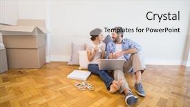  Presentation with new home sales - Slides consisting of house computer - cute couple sitting on floor background and a white colored foreground
