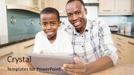  Presentation with father - PPT layouts enhanced with house computer - father and son using tablet background and a  colored foreground