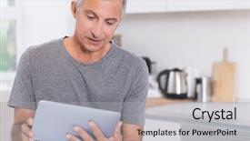  Presentation with man relaxing on massage table - Cool new slide set with house computer - mature man using his digital backdrop and a  colored foreground