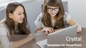  Presentation with siblings - Presentation design having house computer - siblings using laptop together background and a  colored foreground