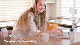  Presentation with pen laptop coffee cup clips - Slides with house computer - woman having coffee while using background and a  colored foreground