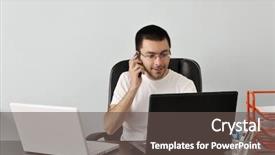  Presentation with desk - Audience pleasing presentation theme consisting of house computer - young unshaven businessman working backdrop and a dark gray colored foreground