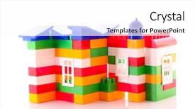  Presentation with white bricks - Beautiful presentation theme featuring house constructed from toy bricks isolated on white backdrop and a white colored foreground