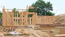  Presentation with house foundation - Colorful PPT layouts enhanced with house construction site backdrop and a coral colored foreground