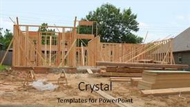  Presentation with house foundation - PPT layouts featuring house construction site background and a coral colored foreground