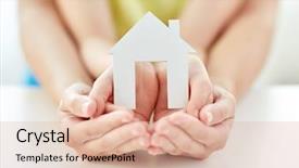  Presentation with family and home love concept - Slides with house cutout in cupped hand background and a coral colored foreground