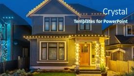  Presentation with new year - Colorful theme enhanced with house-decorated-and-lighted backdrop and a ocean colored foreground