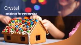  Presentation with gingerbread house decorated colorful candies - Amazing slides having house decorated with colorful candies backdrop and a ocean colored foreground