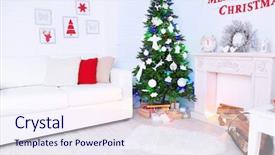  Presentation with hawaiian luau hanging decorative christmas - Slide deck consisting of house decoration - beautiful christmas interior with sofa background and a sky blue colored foreground