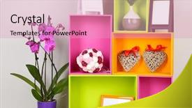  Presentation with related - Audience pleasing slides consisting of house decoration - beautiful colorful shelves with different backdrop and a lemonade colored foreground