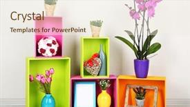  Presentation with different - Slide deck enhanced with house decoration - beautiful colorful shelves with different background and a sky blue colored foreground