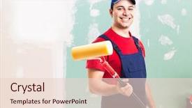  Presentation with friendly - Beautiful PPT theme featuring house decoration - portrait of a friendly painter backdrop and a lemonade colored foreground