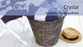  Presentation with patchwork quilt - Presentation design with house decoration - wicker clothes basket with patchwork background and a light blue colored foreground