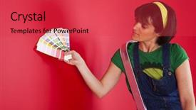  Presentation with wall paint - Theme featuring house decoration - woman next to a red background and a  colored foreground