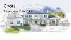  Presentation with white house - Cool new slide set with residential construction - custom house drawing and photo backdrop and a light blue colored foreground