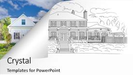  Presentation with corner - Slide set having house drawing page corner flipping background and a  colored foreground