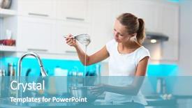  Presentation with modern color - Presentation design with house energy efficiency - pretty young woman in her background and a teal colored foreground